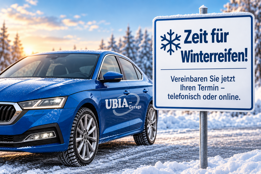 Winterreifen-Service mit blauem Sedan Reifenwechsel Köln